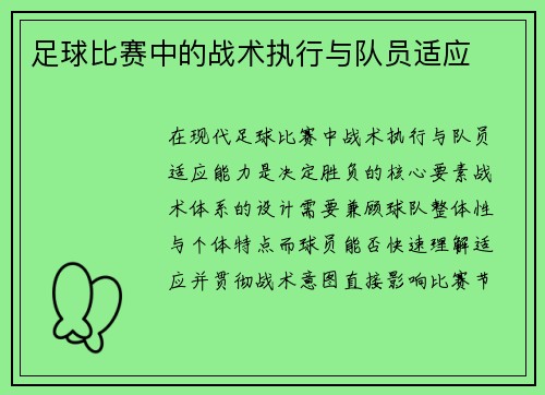 足球比赛中的战术执行与队员适应