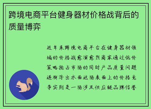 跨境电商平台健身器材价格战背后的质量博弈