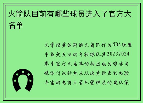 火箭队目前有哪些球员进入了官方大名单